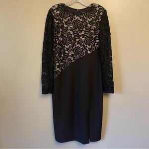 Maggy London lace dress Size 12 black evening gown long sleeve